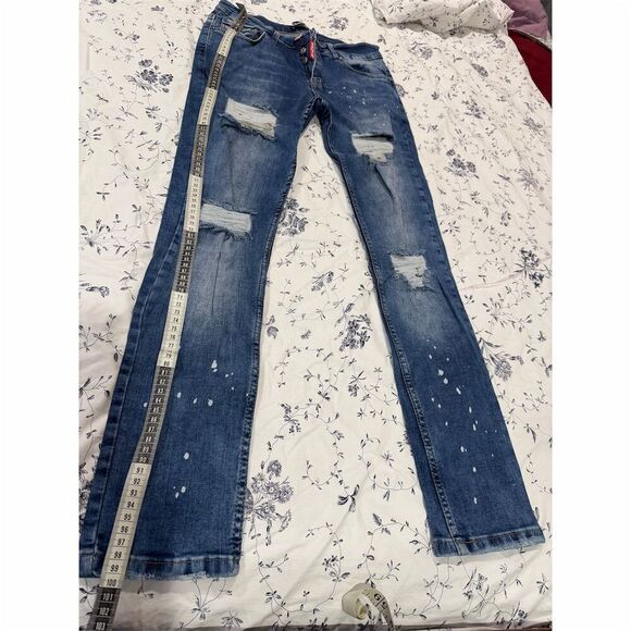 Rowir Jeans Men's Distressed Slim Fit Denim Jeans Blue Size 31x32 - Picture 2 of 6